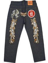 Evisu Embroidered Orange Dragon Feather Jeans
