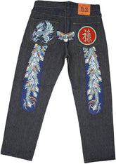 Evisu Embroidered Green Dragon Feather Jeans
