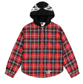 HOODED ZIP FLANNEL SHIRT JACKET "RED PLAID"