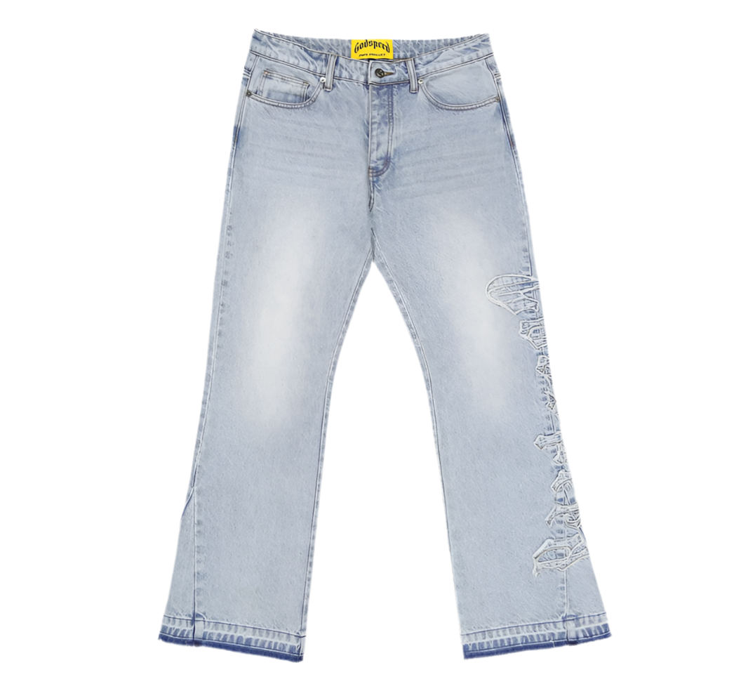 Godspeed OG Logo Stitched Flared Jeans Blue
