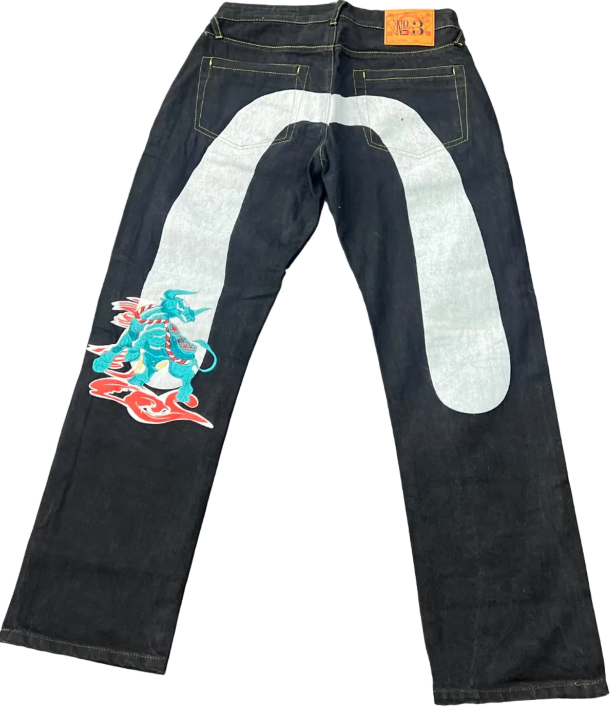 Evisu Embroidered White Bull Jeans