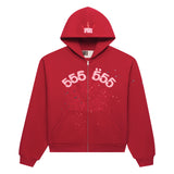 Sp5der Angel Number Zip Up Hoodie Red