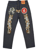 Evisu Embroidered Orange Dragon Feather Jeans