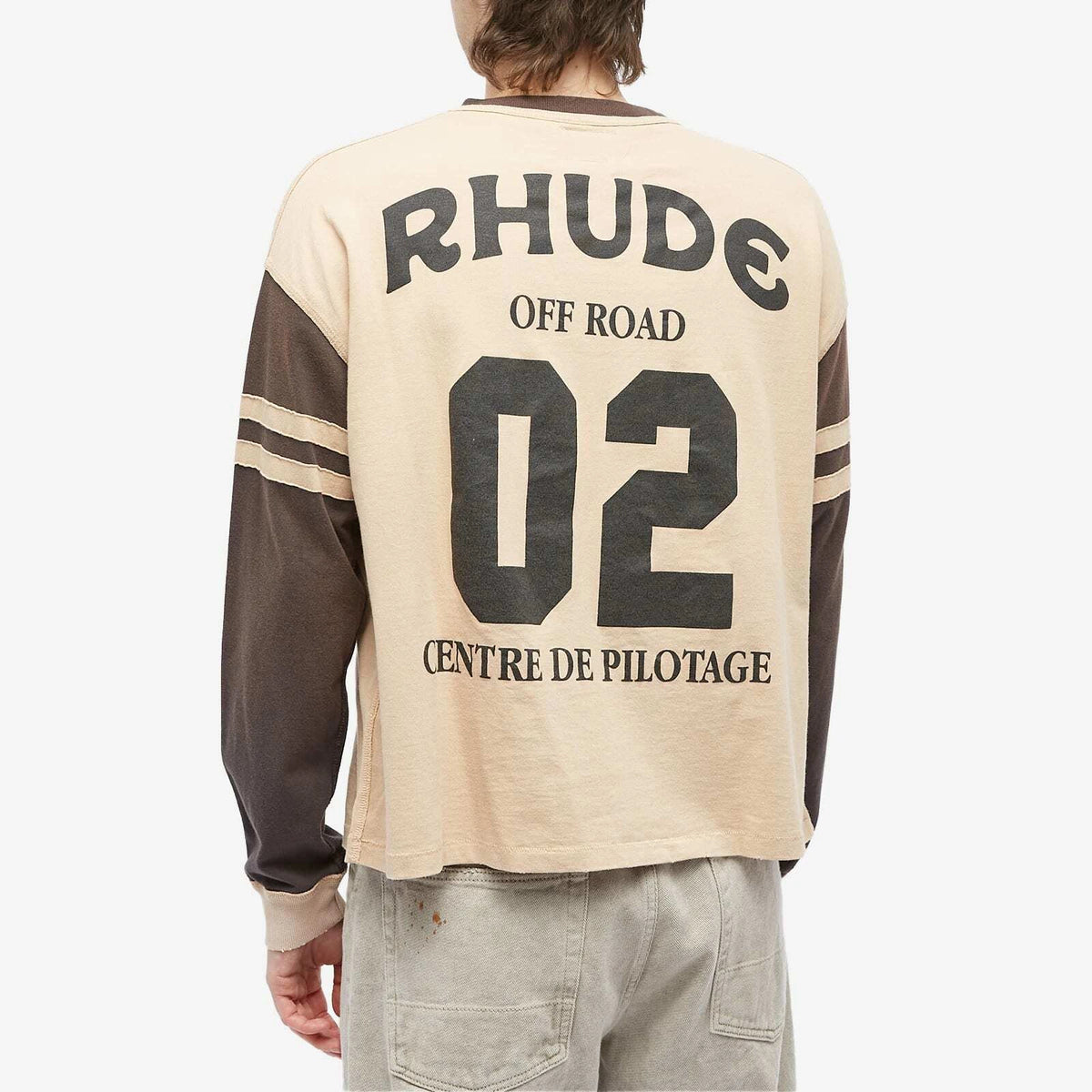 Rhude Men's Long Sleeve Triple R Contrast T-Shirt in Khaki/Black