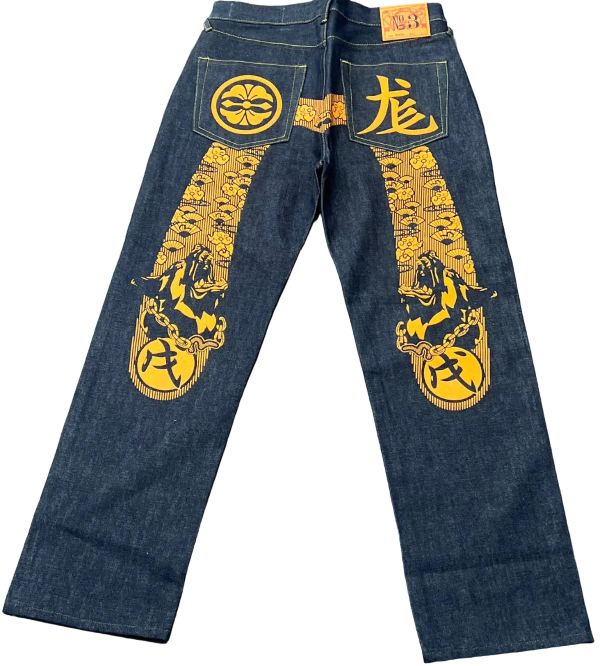 Evisu Embroidered Orange Japanese Dog Jeans