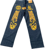 Evisu Embroidered Orange Japanese Dog Jeans
