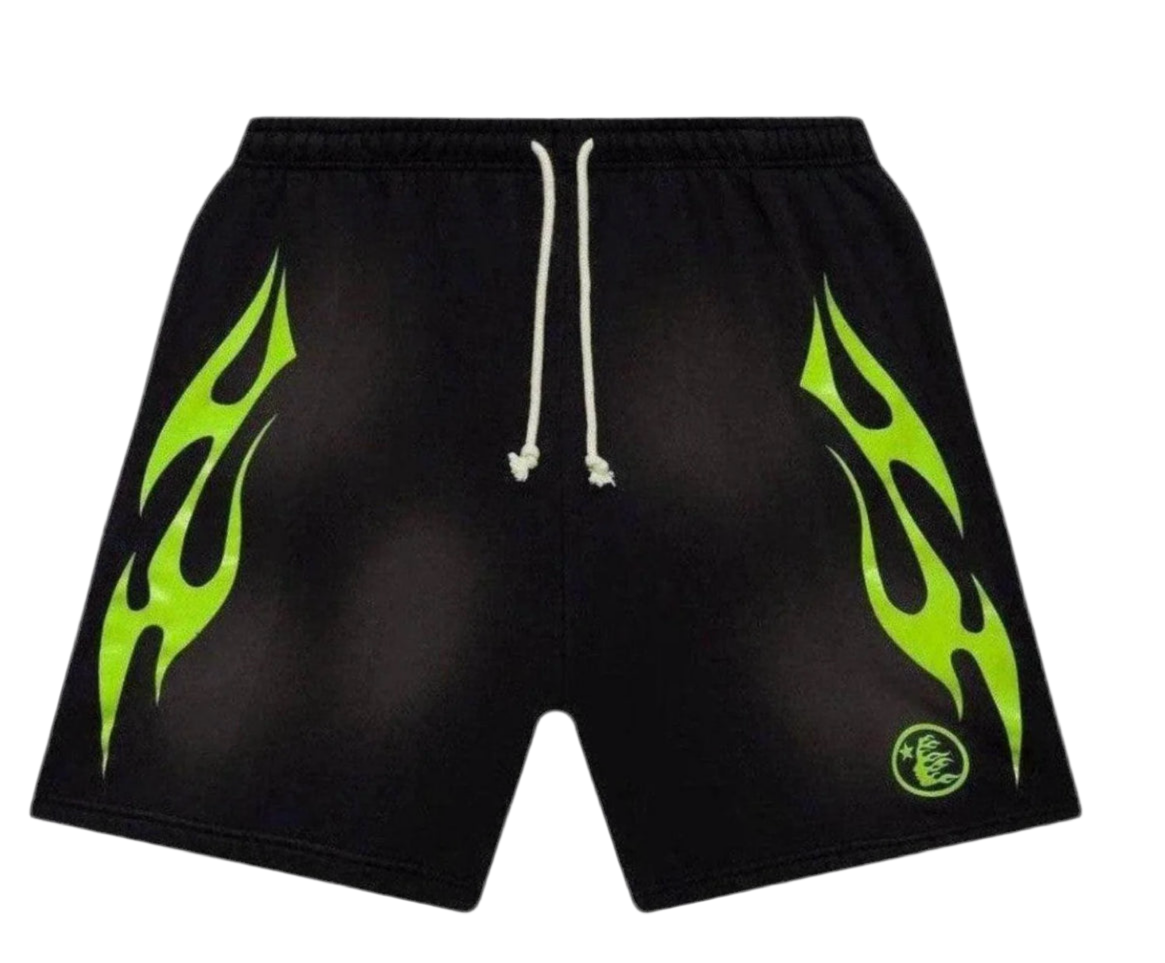 Hellstar Flame Shorts Black/Neon Green