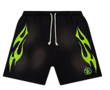 Hellstar Flame Shorts Black/Neon Green
