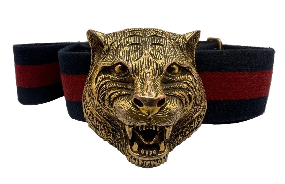 Gucci Lion Blue Red Stripe Belt