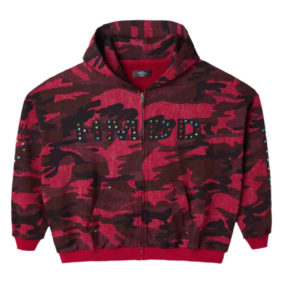 HAPPY MEMORIES DON'T DIE HMDD 'CHIMSTONE' RED CAMO ZIP UP HOODIE