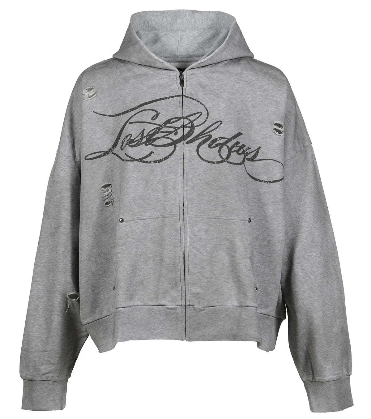 Lost Shdws Script Zip Up Hoodie Grey