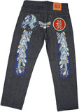 Evisu Embroidered Green Dragon Feather Jeans