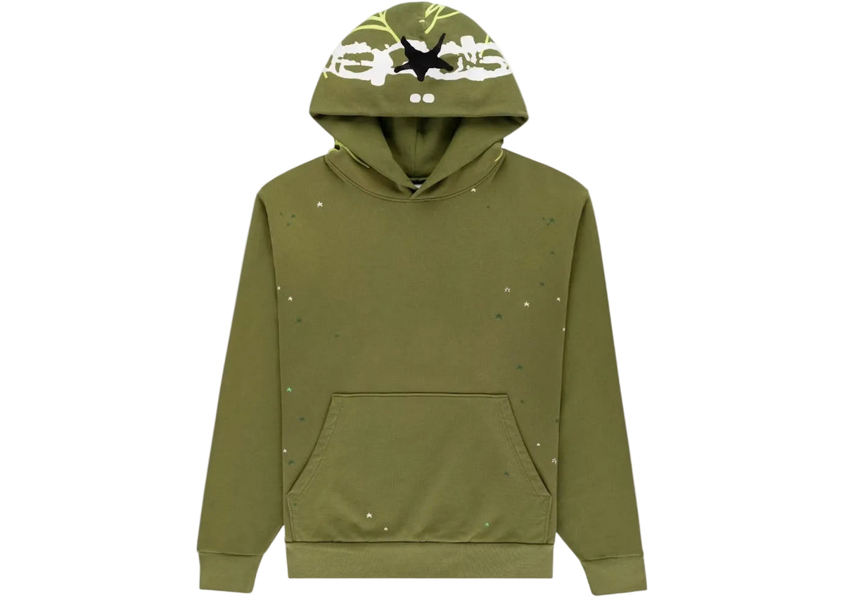 Sp5der Olive Heavy Wash hoodie