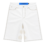 LostShdws Embellished Sun Logo Leather Shorts White