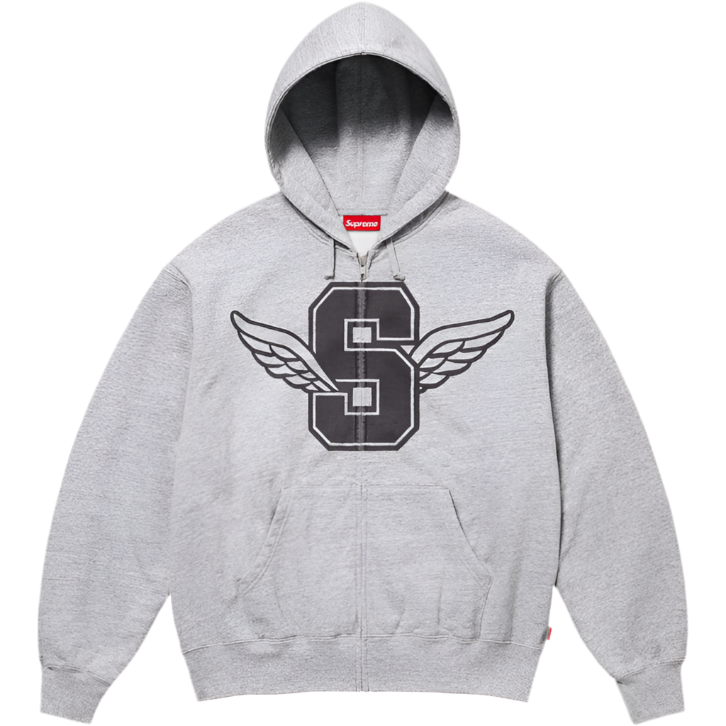 Wings Zip Up Hooded Sweatshirt (Grey)