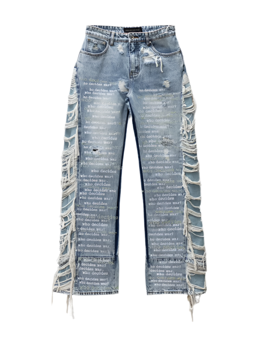 Who Decides War Flarred Scripture Jeans Light Blue