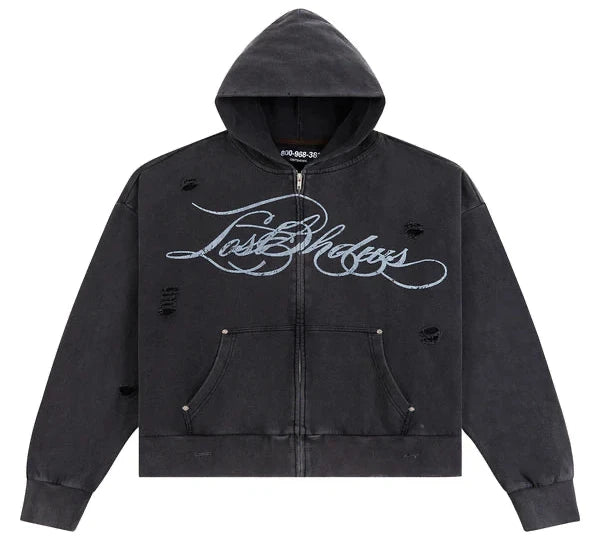 Lost Shdws Script Zip Up Hoodie Black