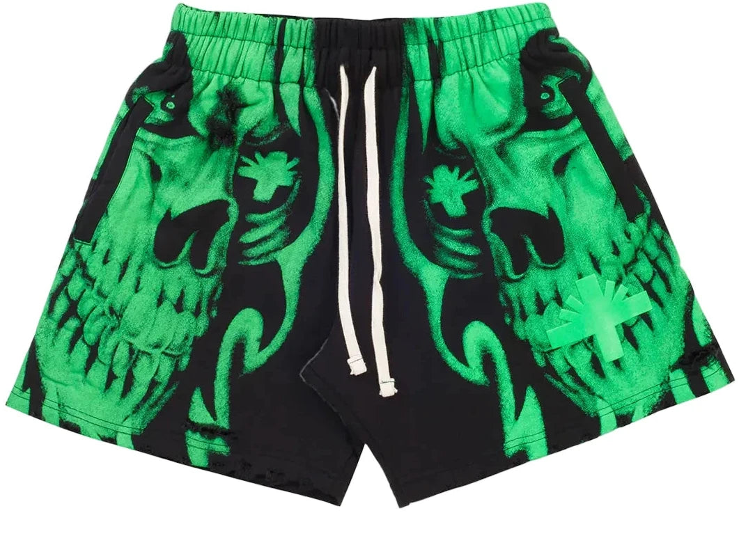 Vertebrae Skull Face Shorts Black/Green