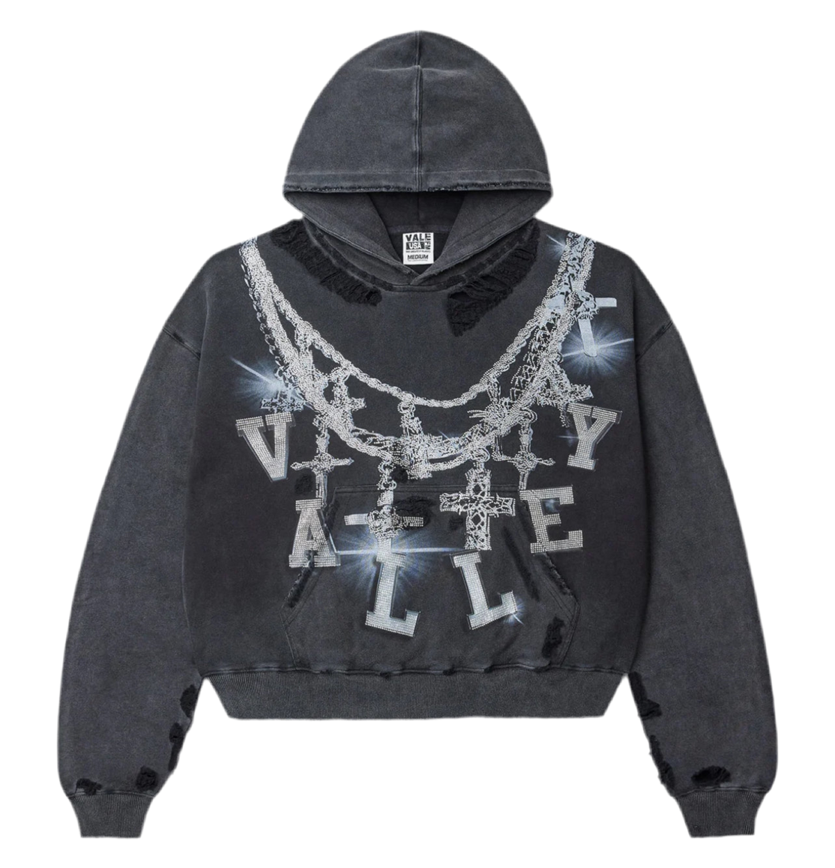 VALE FOREVER BIG CHAIN BEJEWELED HOODIE BLACK