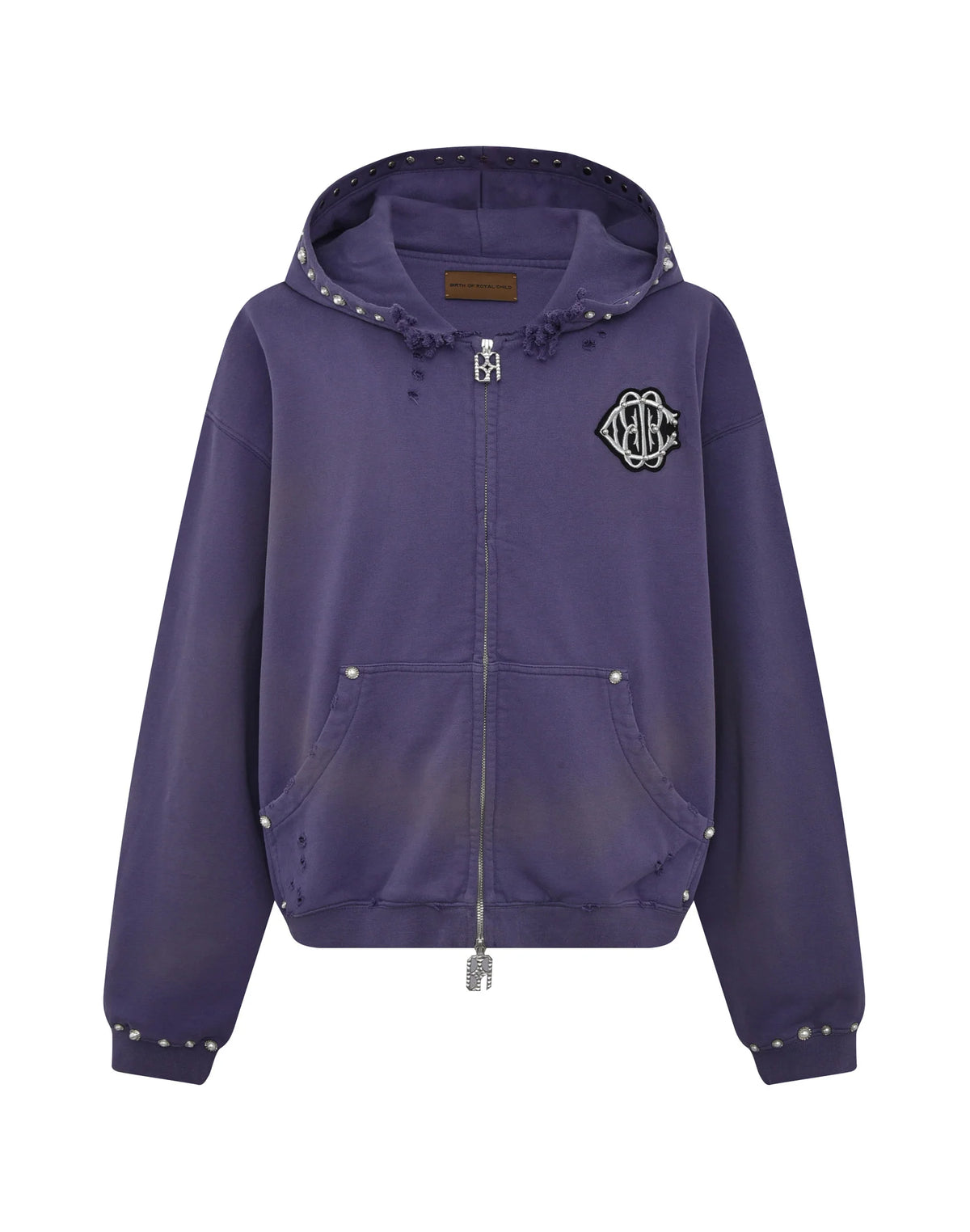 Birth Of Royal Child Pearl Studded Boxy Zip Hoodie Purple