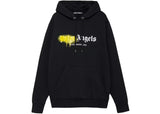 Palm Angels LA Yellow Sprayed Logo Hoodie Black
