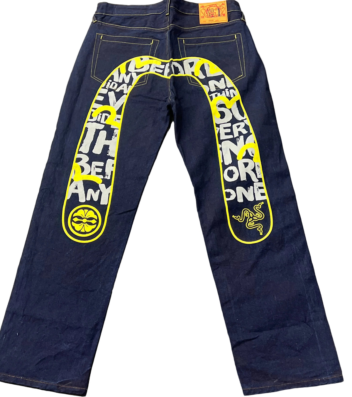 Evisu Embroidered Yellow Words Jeans