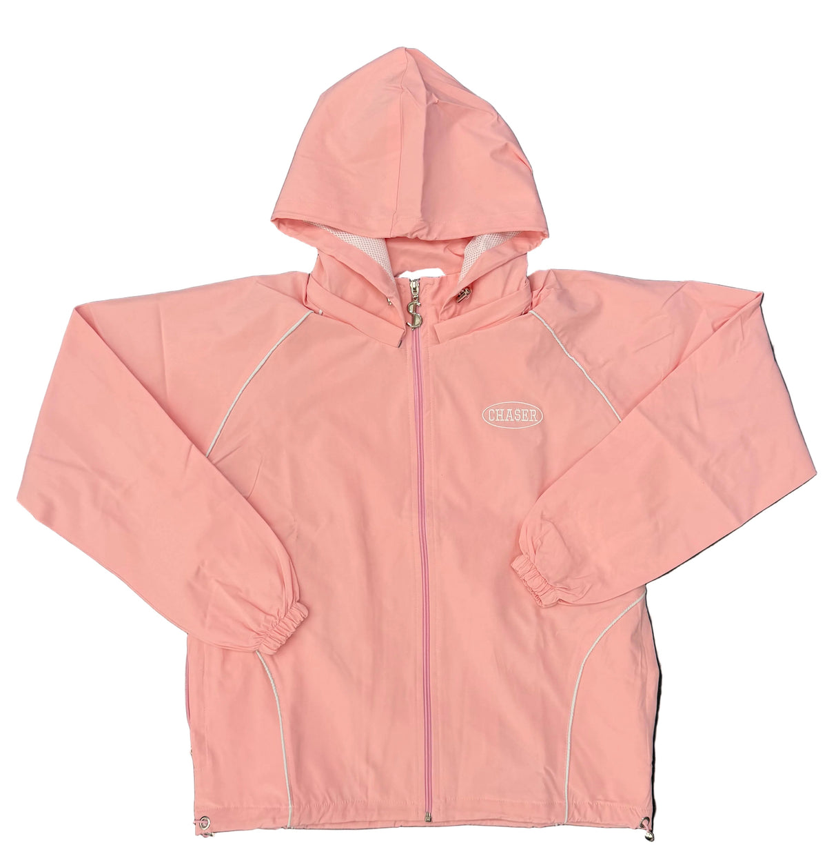 Chaser Windbreaker Removable Hood Pink / White Zip Up Jacket