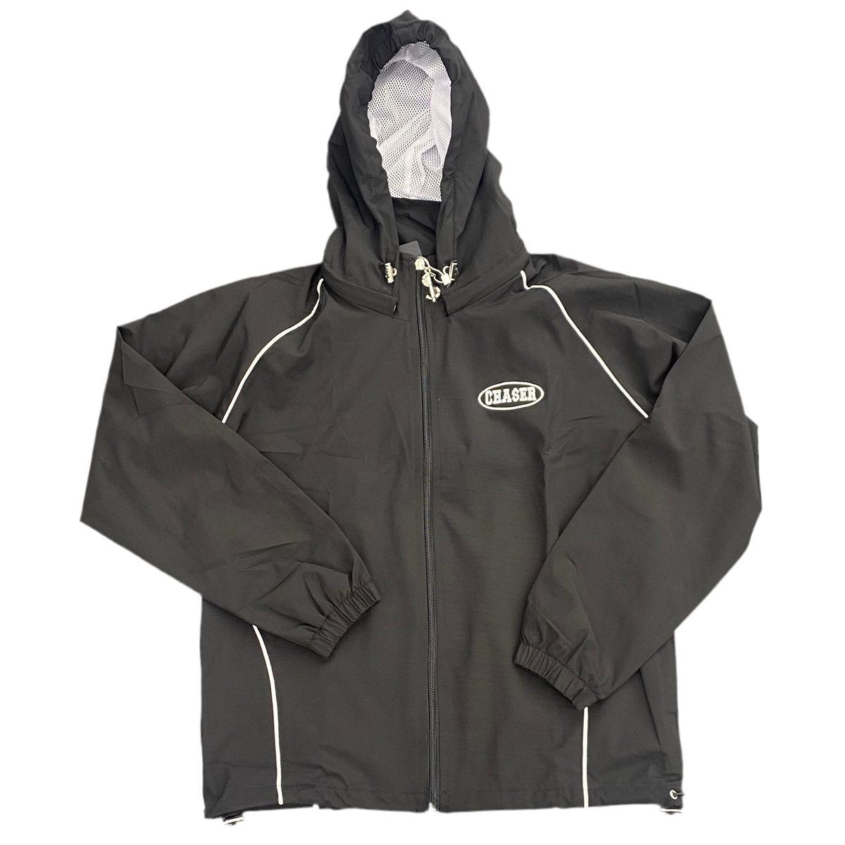 Chaser Windbreaker Removable Hood Black / White Zip Up Jacket