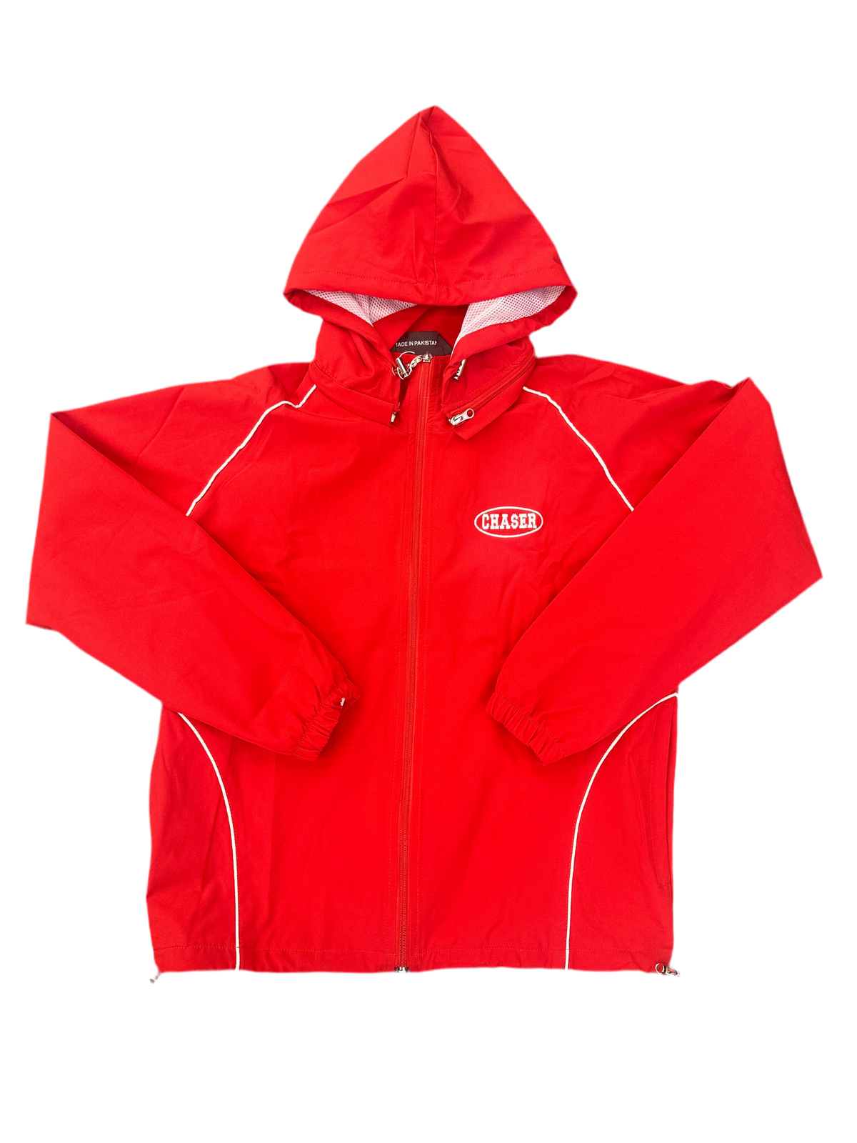 Chaser Windbreaker Removable Hood Red/White Zip Up Jacket