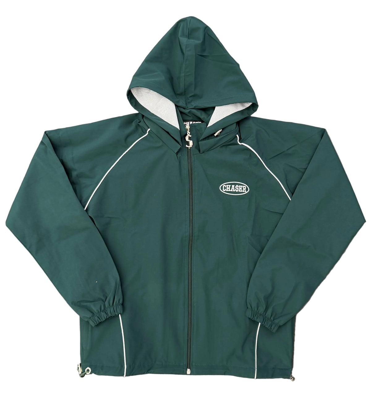 Chaser Windbreaker Removable Hood Green / White Zip Up Jacket