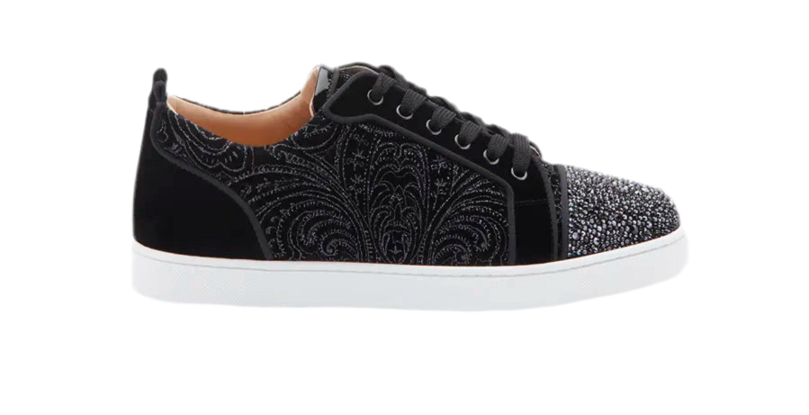 CHRISTIAN LOUBOUTIN Men's Louis Junior Jeweled-Velour Low-Top (USED)