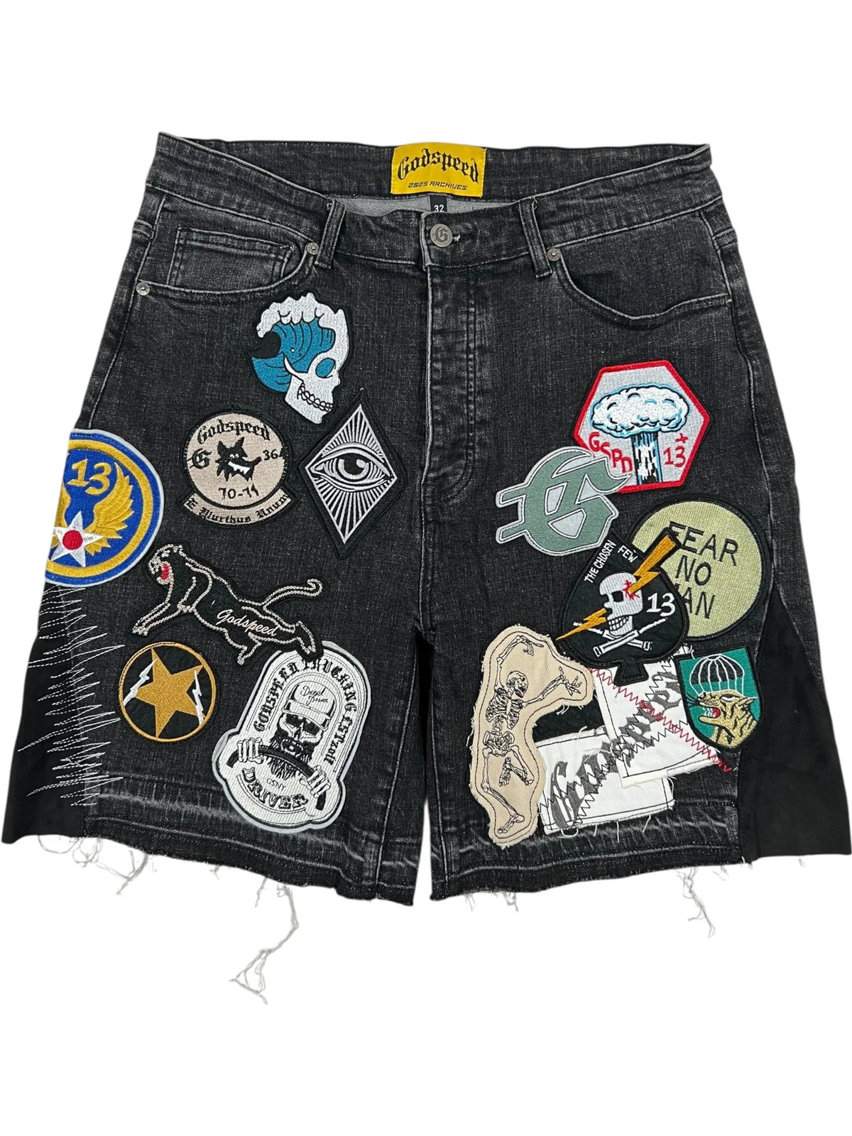 GodSpeed Patchwork Denim Shorts Black