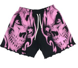 VERTABRAE PINK SKULL STORM DISTRESSED BLACK SHORTS
