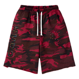 HAPPY MEMORIES DON'T DIE HMDD 'CHIMSTONE' RED CAMO SWEAT SHORTS