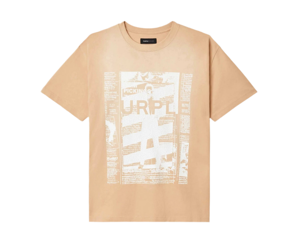 PURPLE BRAND MEN'S NEWSPRINT TEE BEIGE
