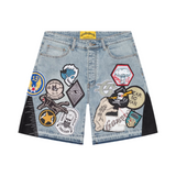 Godspeed Patchwork Denim Shorts Blue