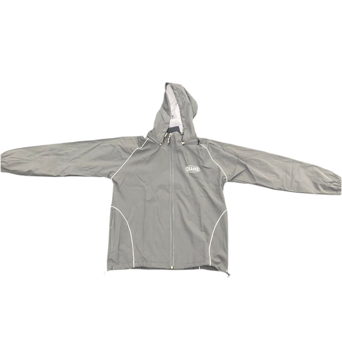 Chaser Windbreaker Removable Hood Gray / White Zip Up Jacket