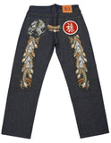 Evisu Embroidered Orange Dragon Feather Jeans