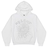 Sp5der OG Rhinestone Logo Hoodie White