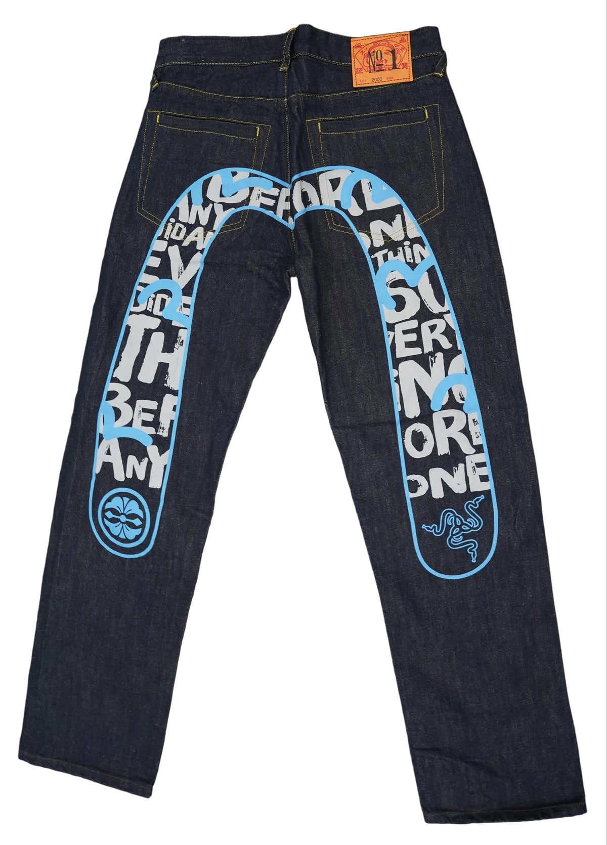 Evisu Embroidered Blue Words Jeans