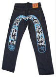 Evisu Embroidered Blue Words Jeans