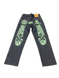 Evisu Embroidered Japanese Dog Green Jeans