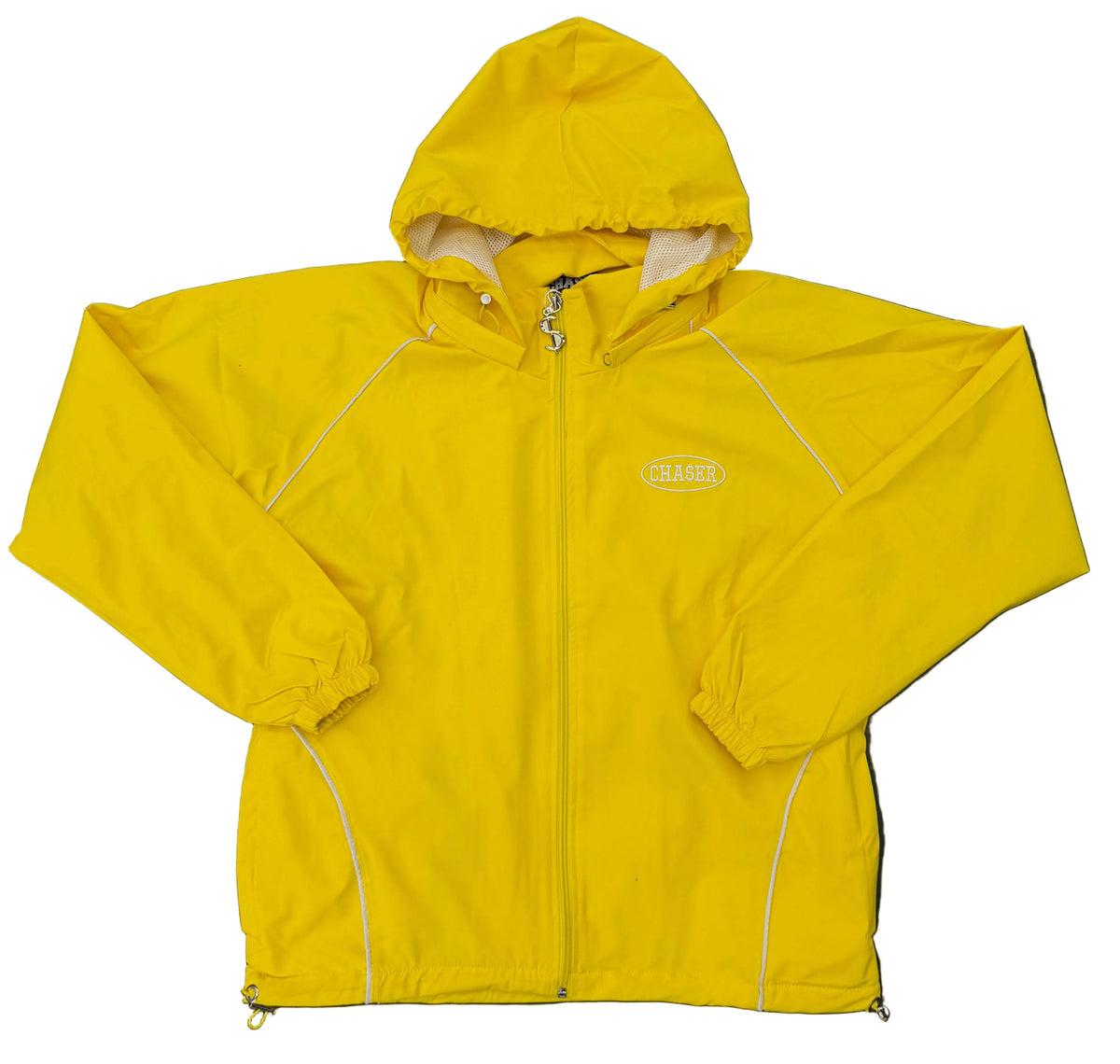 Chaser Windbreaker Removable Hood Yellow / White Zip Up Jacket