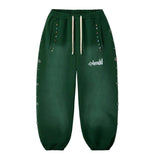 HMDD Green Flower Studded Scrunch Sweatpants