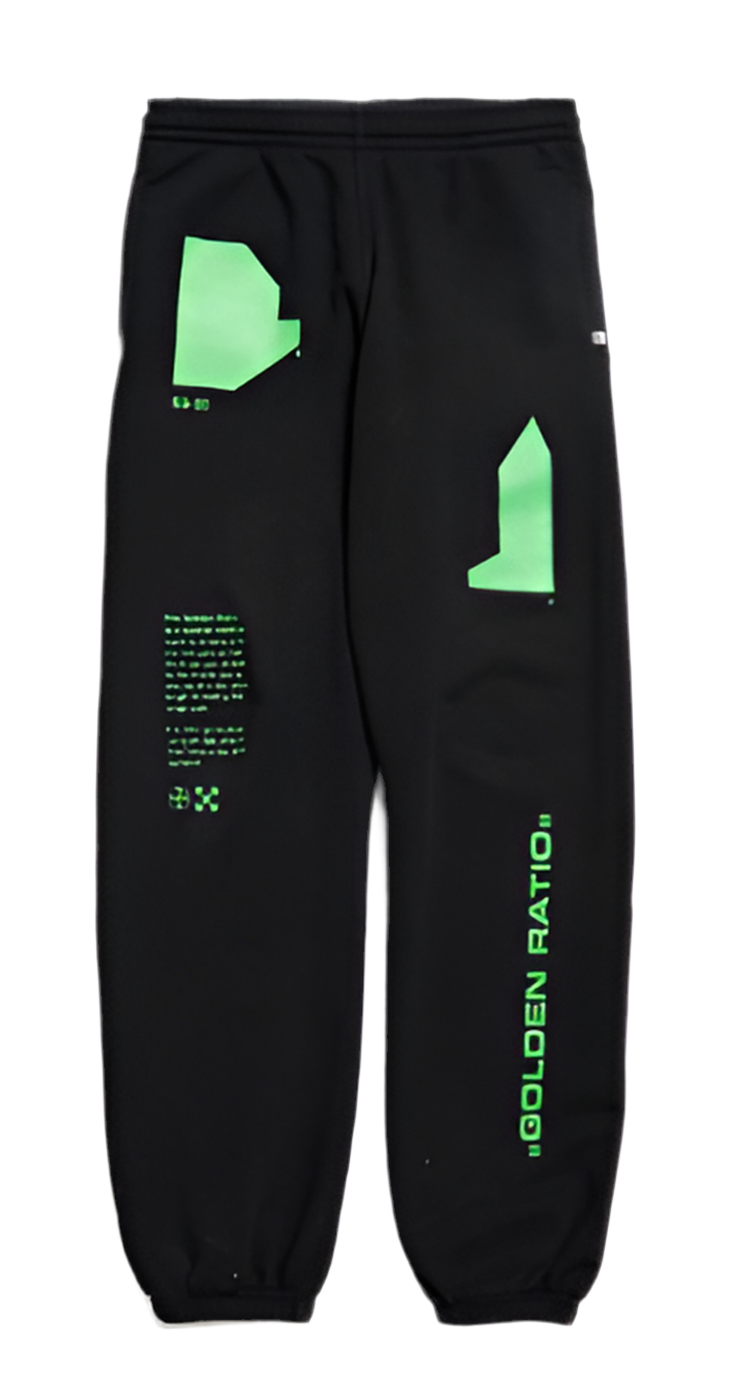 Off-White M Front Golden Ratio Printed Cotton Sweatpants - Black/Green on Garmentory
