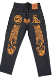 Evisu Embroidered Orange Japanese Dog Jeans