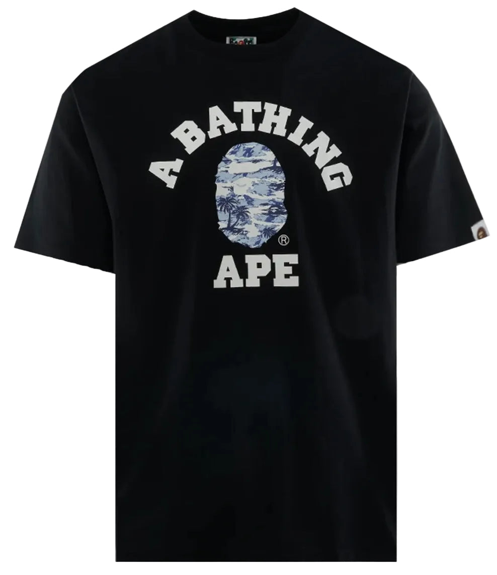 A BATHING APE PALM TREE CAMO COLLEGE TEE SHIRT