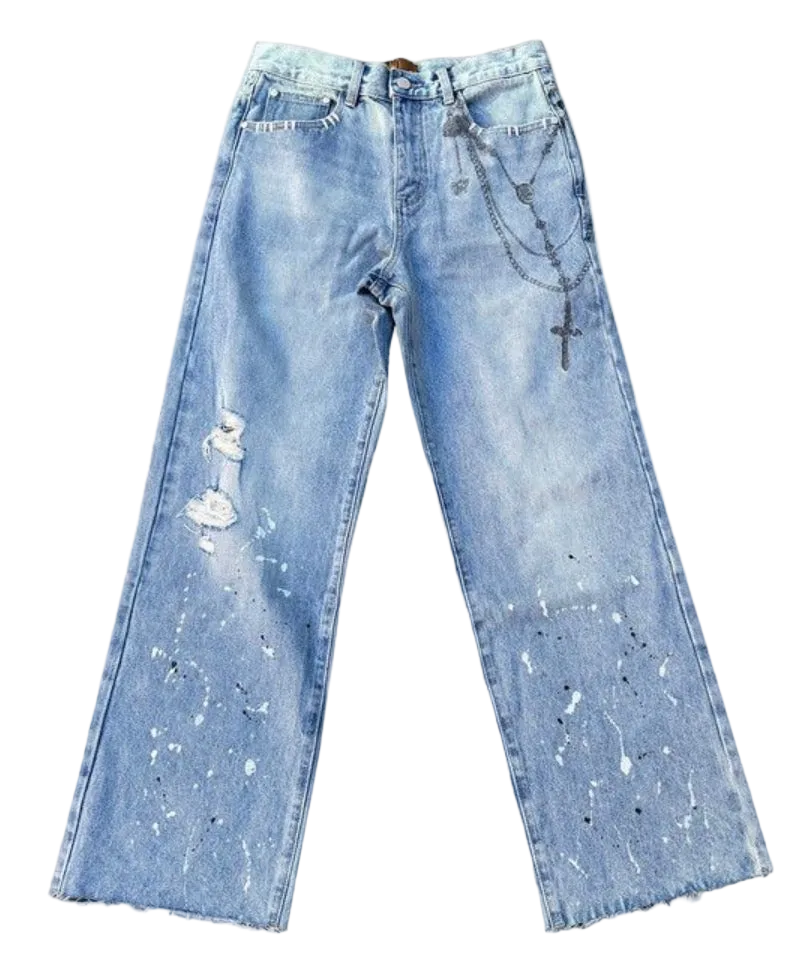 Birth Of Royal Child Printed Cross
Chains Washed Denim 'Blue'