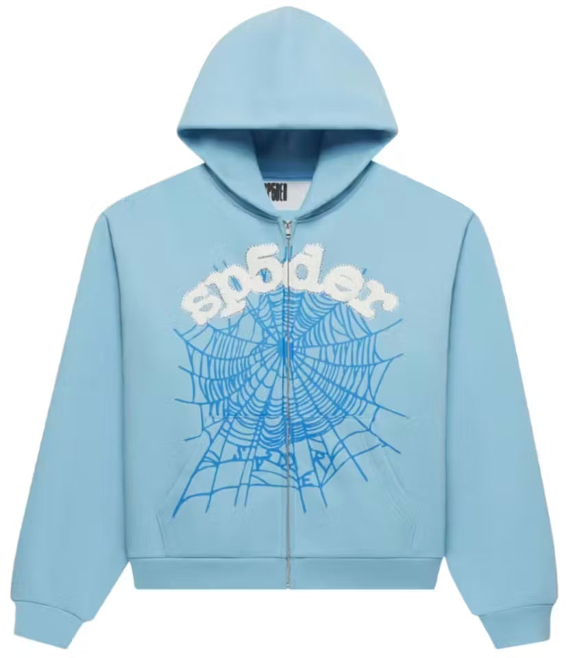 Sp5der OG Web Zip Up Hoodie (SS26)sky blue
