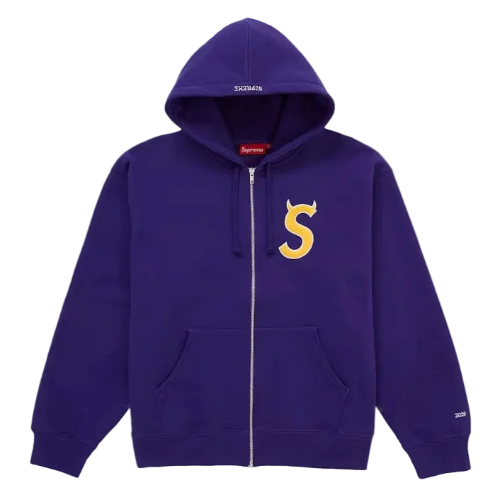Supreme Devil S Logo Zip Up Hooded Sweatshirt
Purple